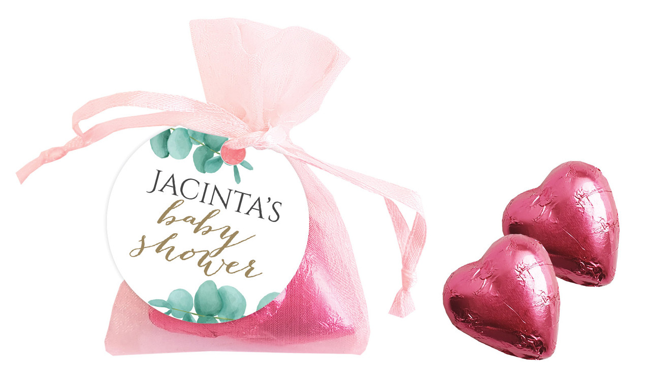 Eucalytpus Leaves Baby Shower Personalised Organza Bag In Pink
