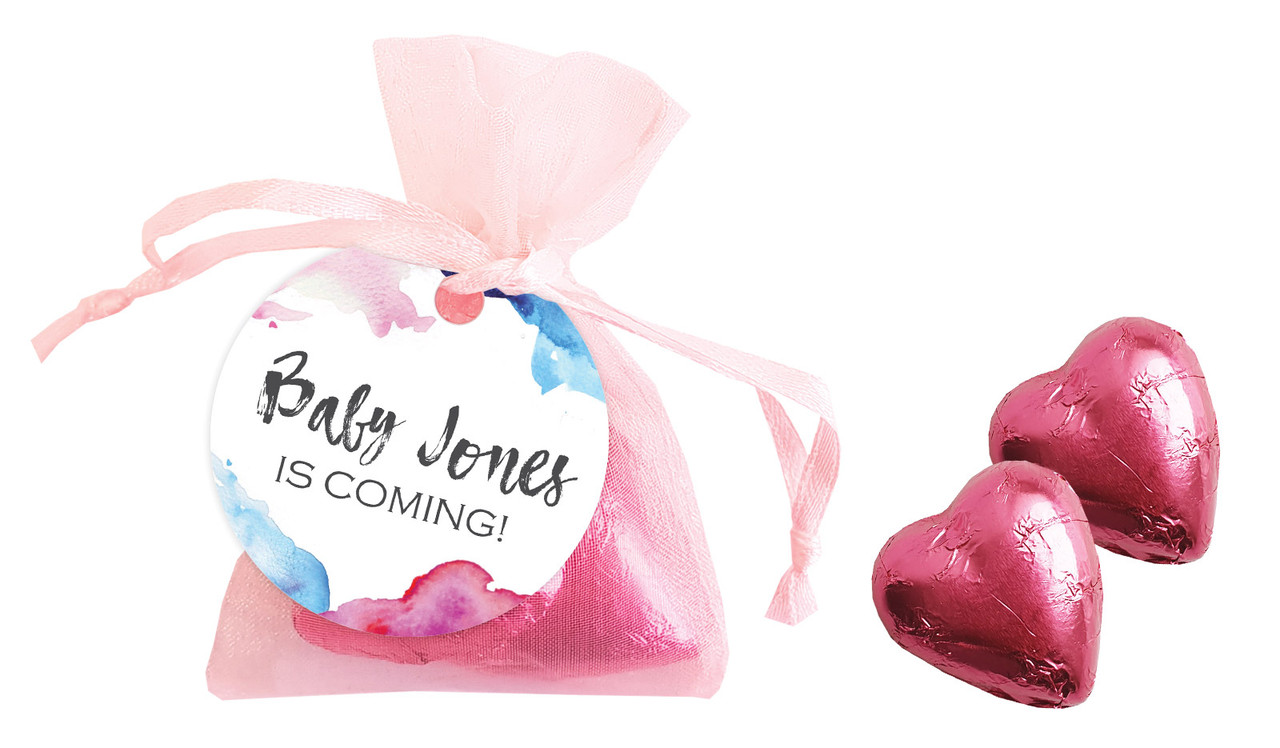 Mixed Watercolour Baby Shower Personalised Organza Bag In Pink