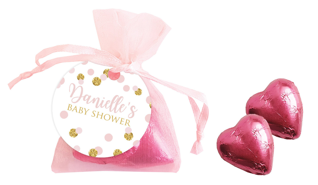 Pink Gold Confetti Baby Shower Personalised Organza Bag In Pink