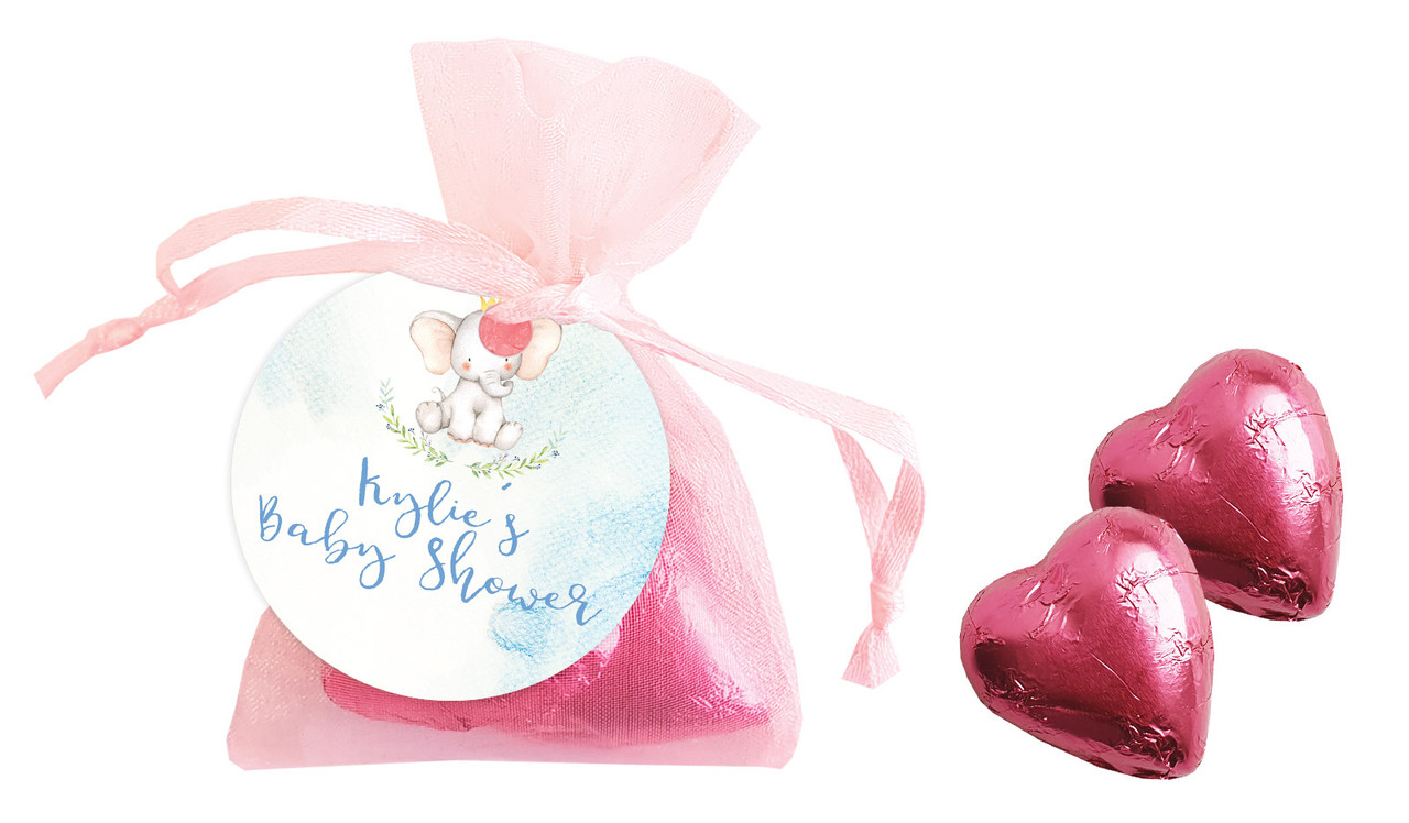 Sitting Elephant Blue Baby Shower Personalised Organza Bag In Pink