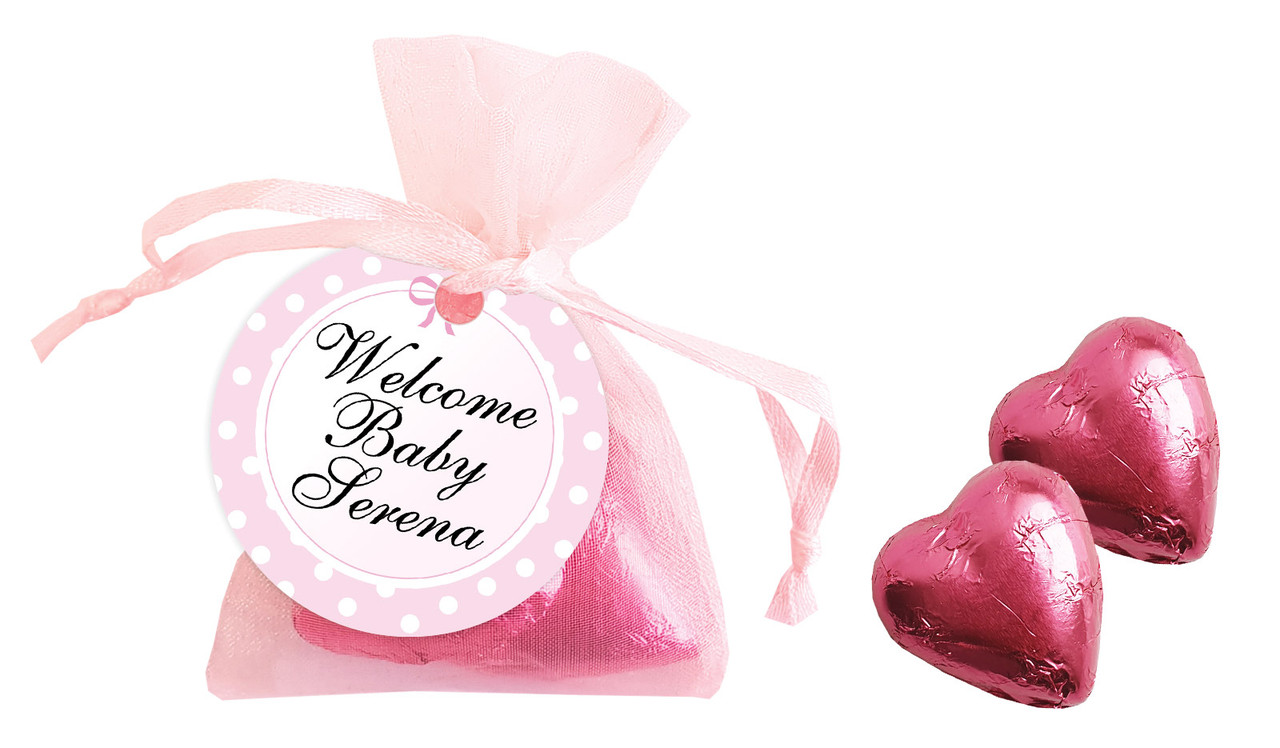 Polkadot Pink Birth Announcement Personalised Organza Bag In Pink