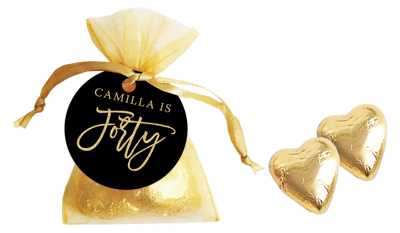 40th Black Personalised Organza Bag In Gold