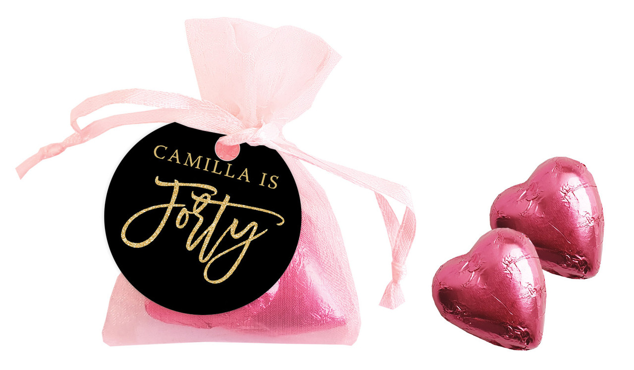 40th Black Personalised Organza Bag In Pink