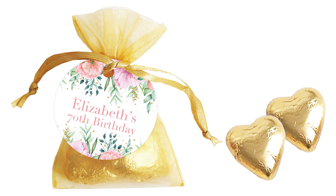 Beautiful Blooms Personalised Organza Bag In Gold