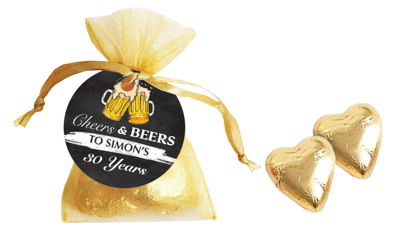 Cheers And Beers Personalised Organza Bag In Gold