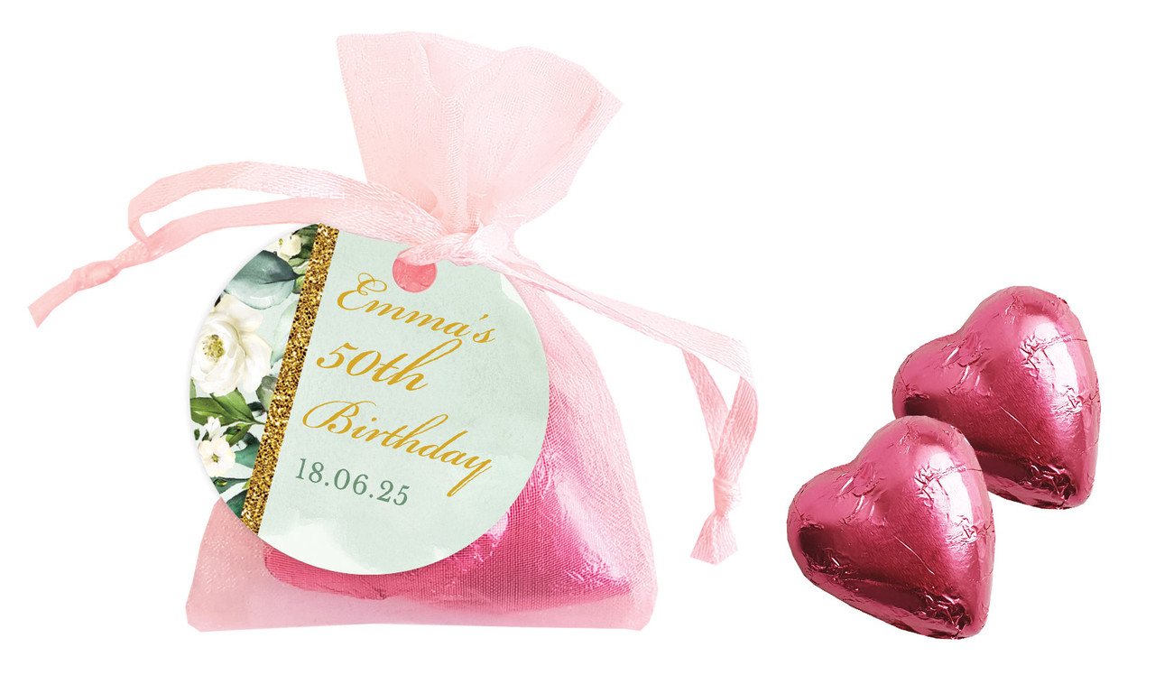 Elegant Greenery Personalised Organza Bag In Pink