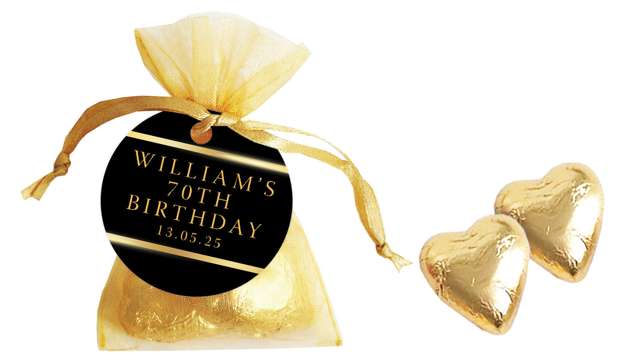Gold On Black Personalised Organza Bag In Gold