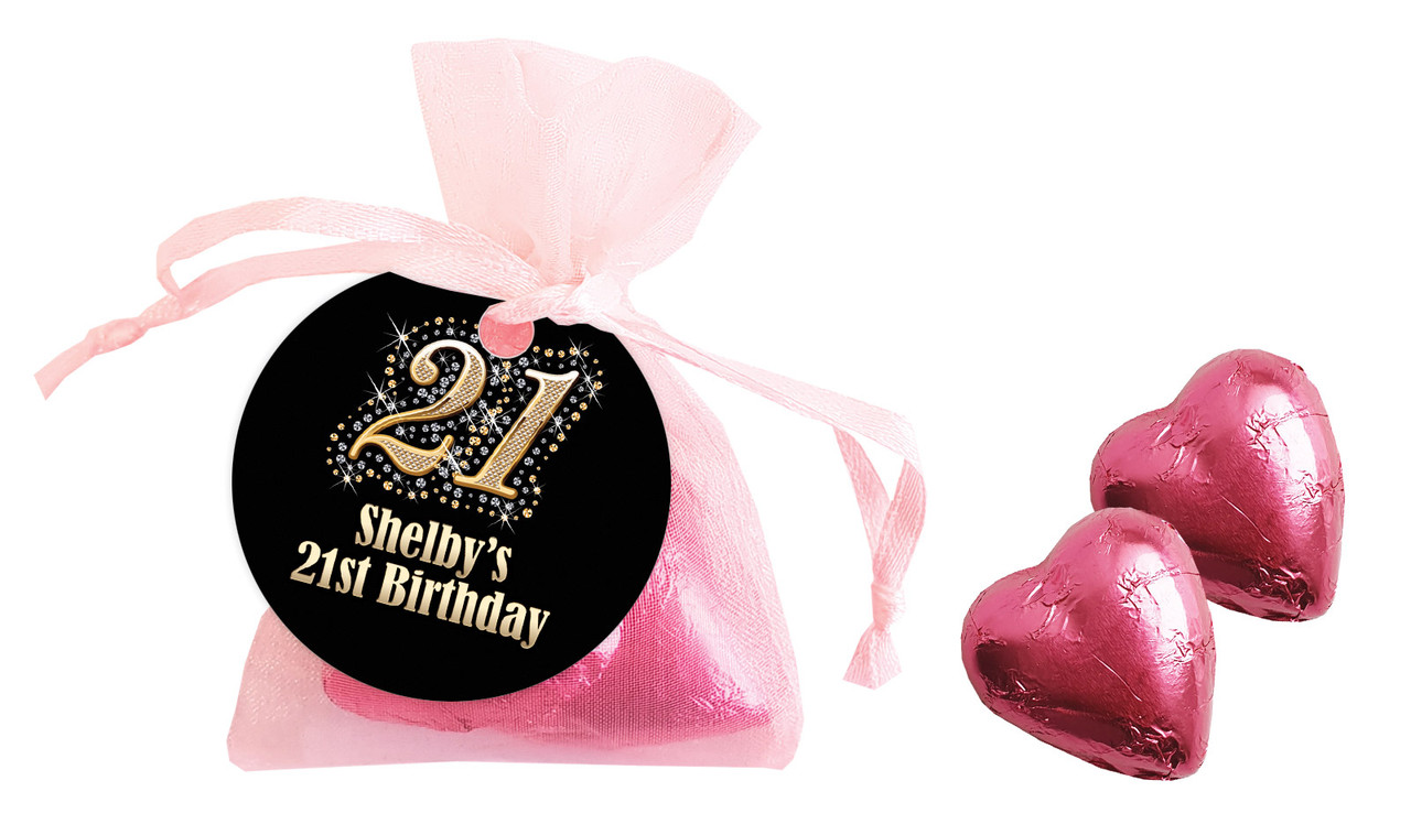 Golden Number Personalised Organza Bag In Pink