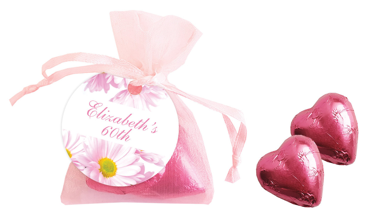 Pink Daisies Personalised Organza Bag In Pink