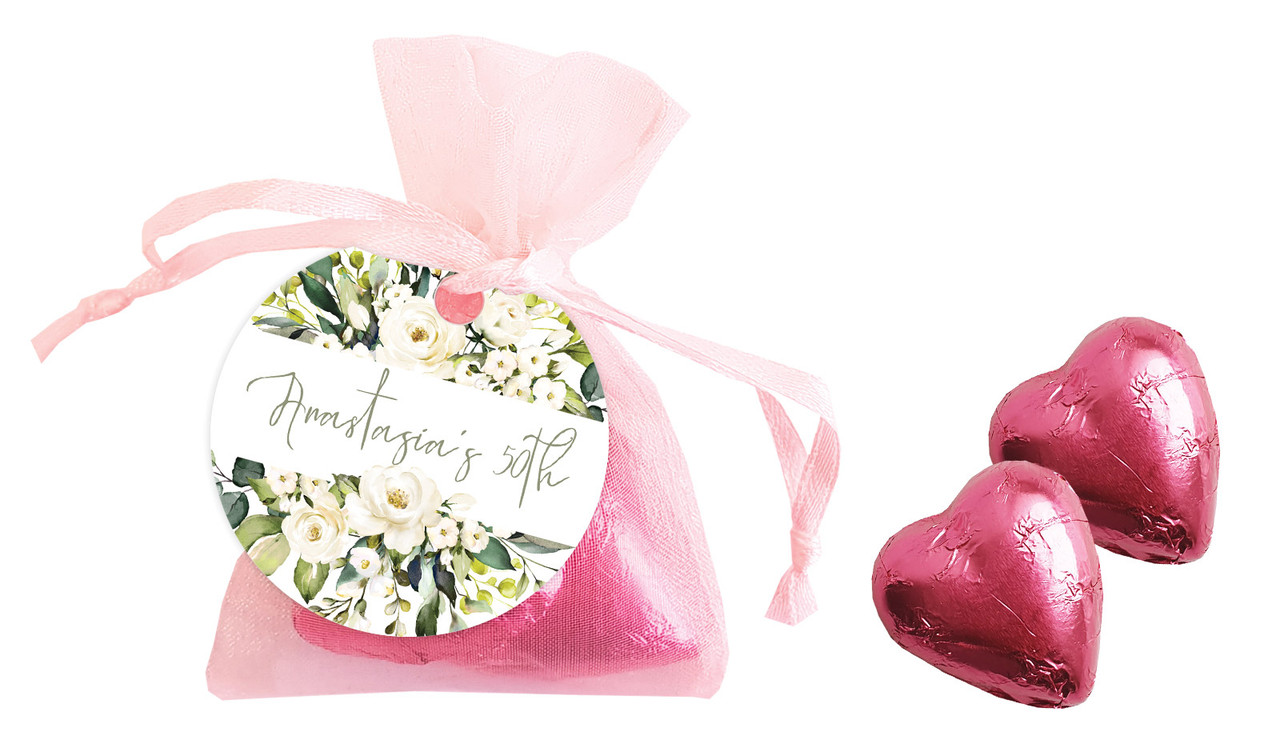 White Roses Personalised Organza Bag In Pink