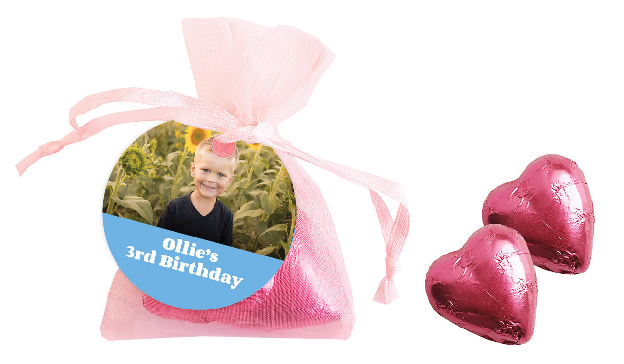 Add A Photo Boys Birthday Personalised Organza Bag In Pink