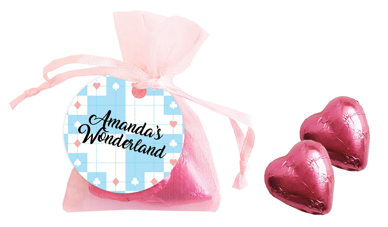 Alice In Wonderland Birthday Personalised Organza Bag In Pink
