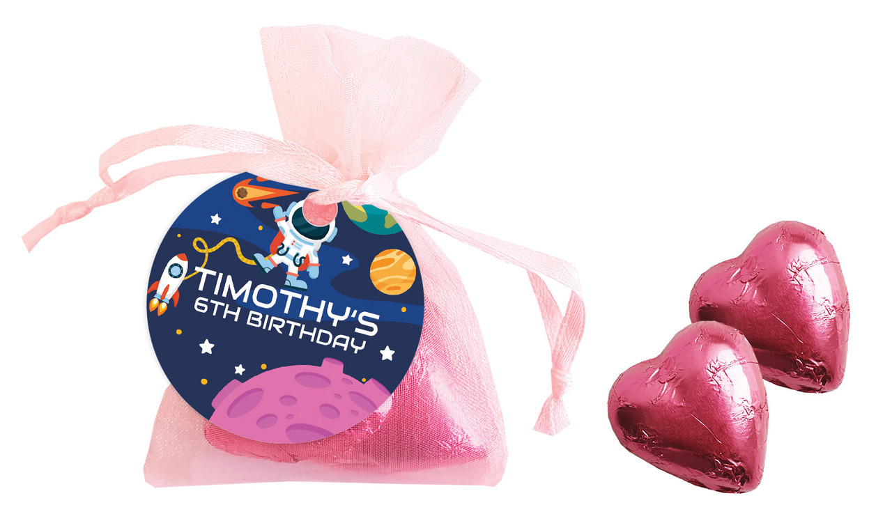 Astronaut Birthday Personalised Organza Bag In Pink