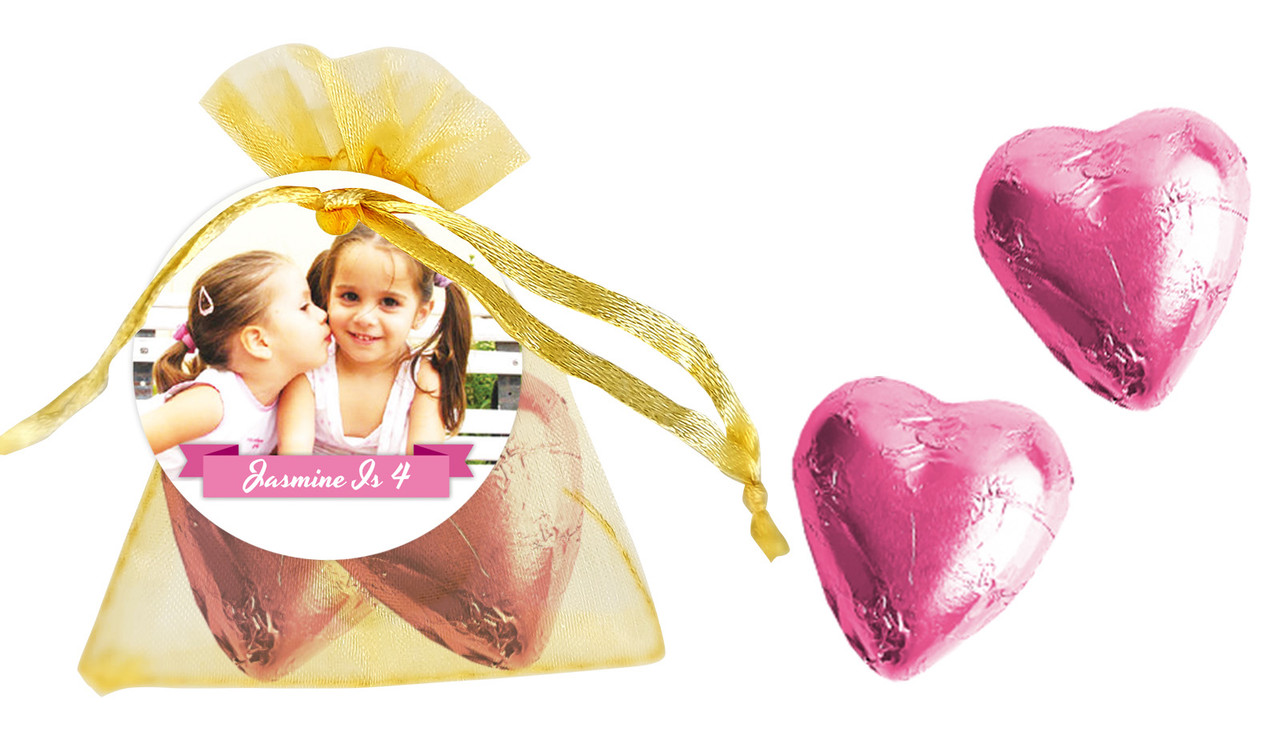 Banner Photo Pink Birthday Personalised Organza Bag In Gold