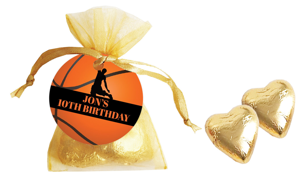 Basketball Birthday Personalised Organza Bag In Gold