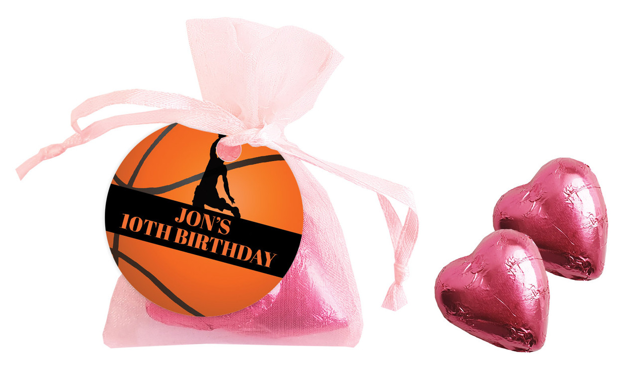 Basketball Birthday Personalised Organza Bag In Pink