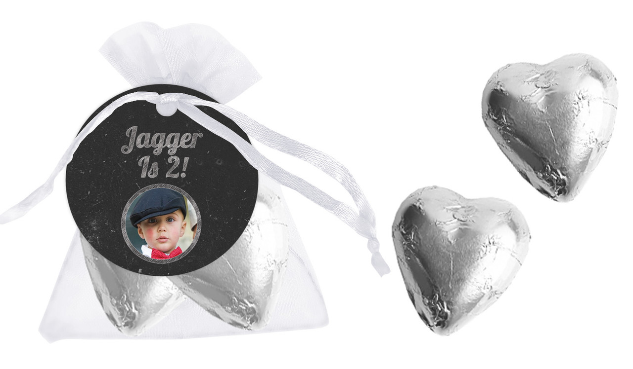 Chalkboard Photo Birthday Personalised Organza Bag In White