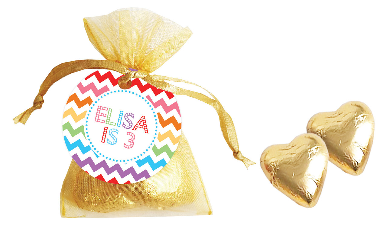 Chevron Rainbow Birthday Personalised Organza Bag In Gold
