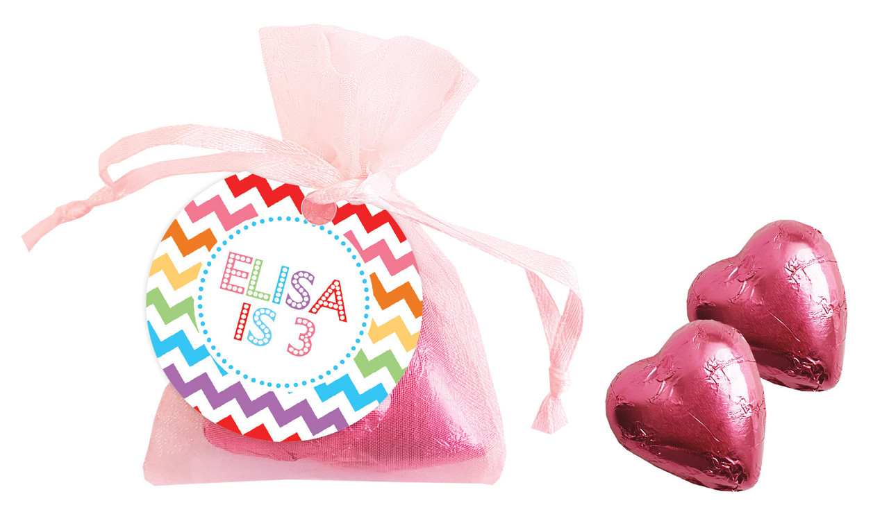 Chevron Rainbow Birthday Personalised Organza Bag In Pink