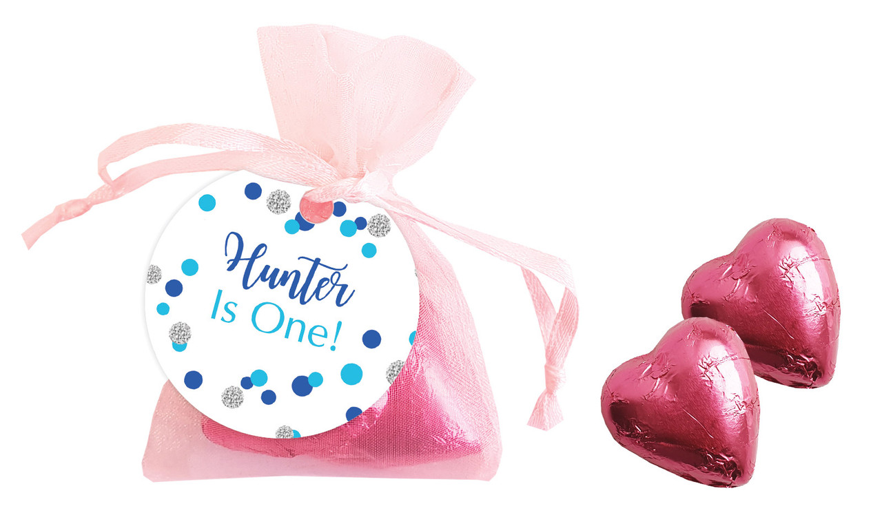 Confetti Blue And Silver Birthday Personalised Organza Bag In Pink
