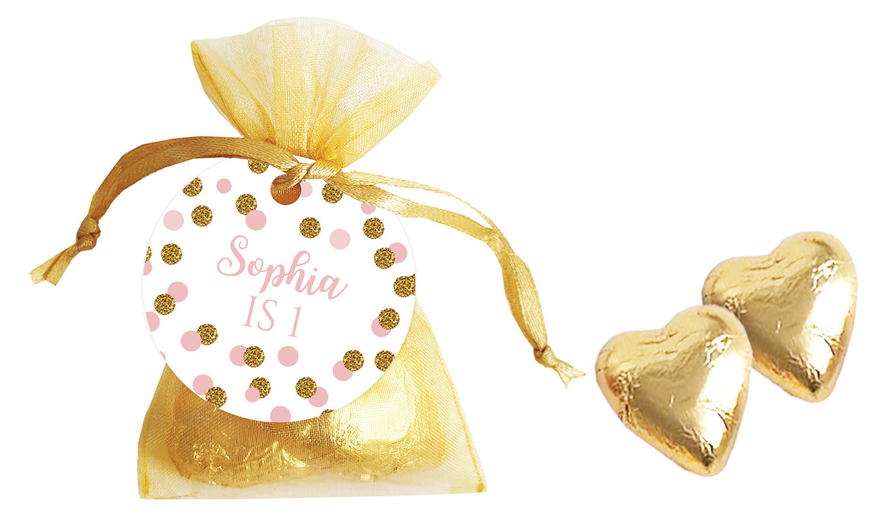 Confetti Pink And Gold Birthday Personalised Organza Bag In Gold