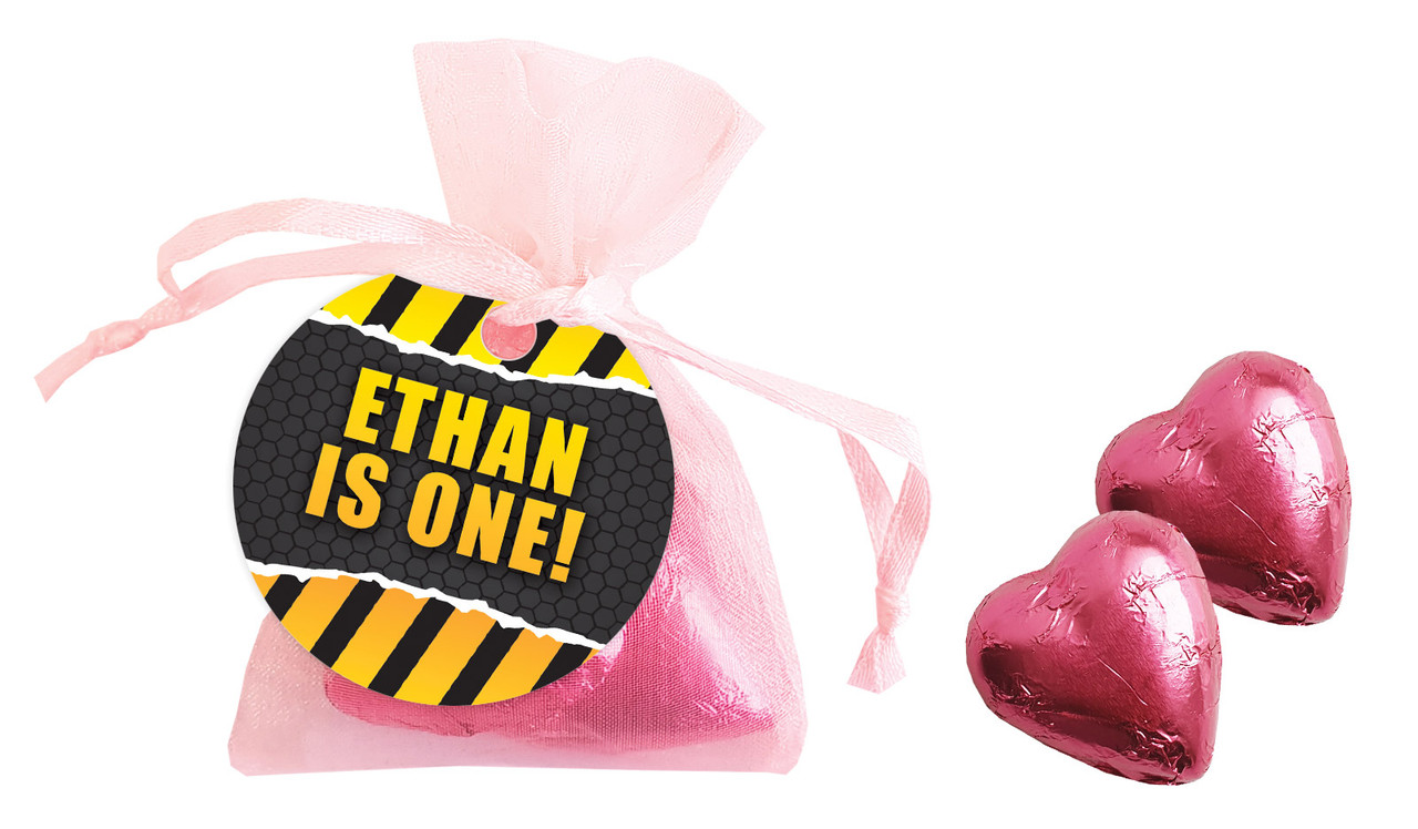 Construction Builders Birthday Personalised Organza Bag In Pink