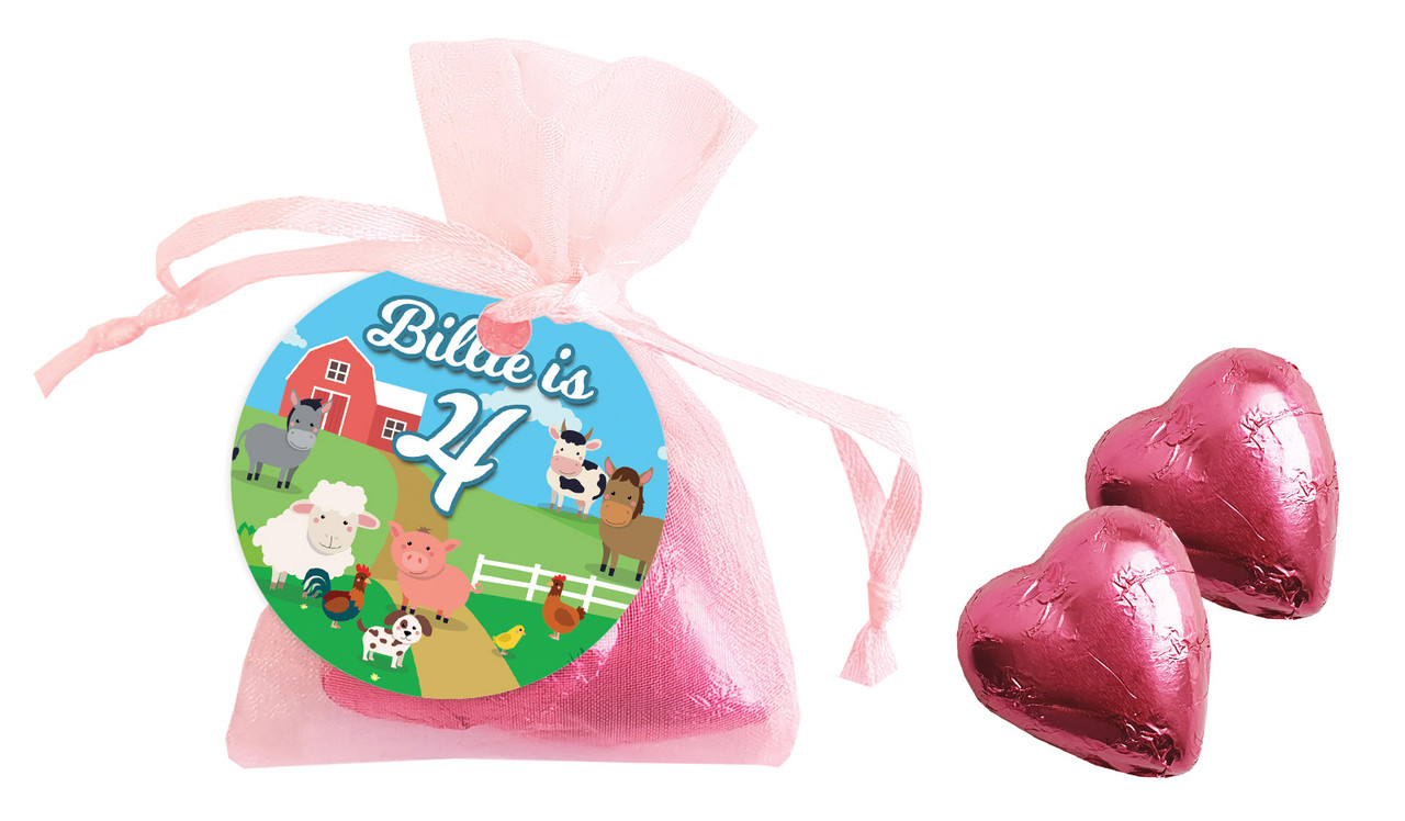 Down The Farm Birthday Personalised Organza Bag In Pink