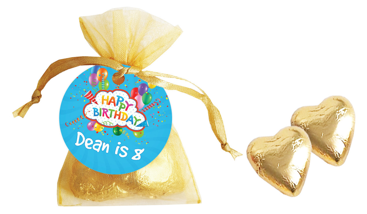 Happy Confetti Birthday Personalised Organza Bag In Gold
