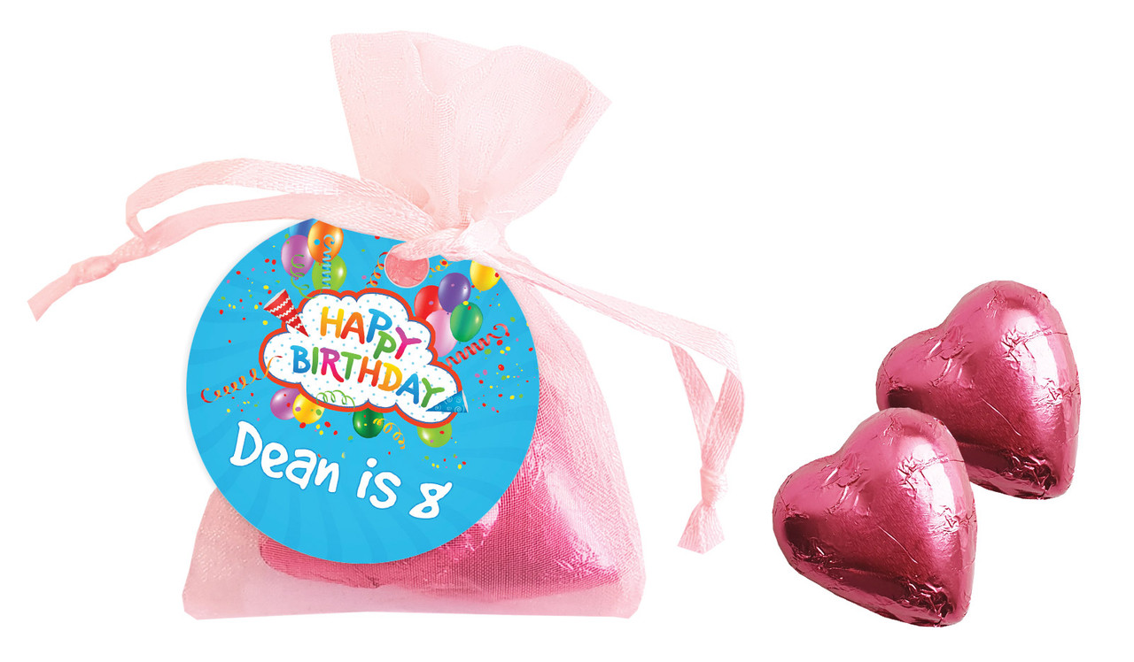 Happy Confetti Birthday Personalised Organza Bag In Pink