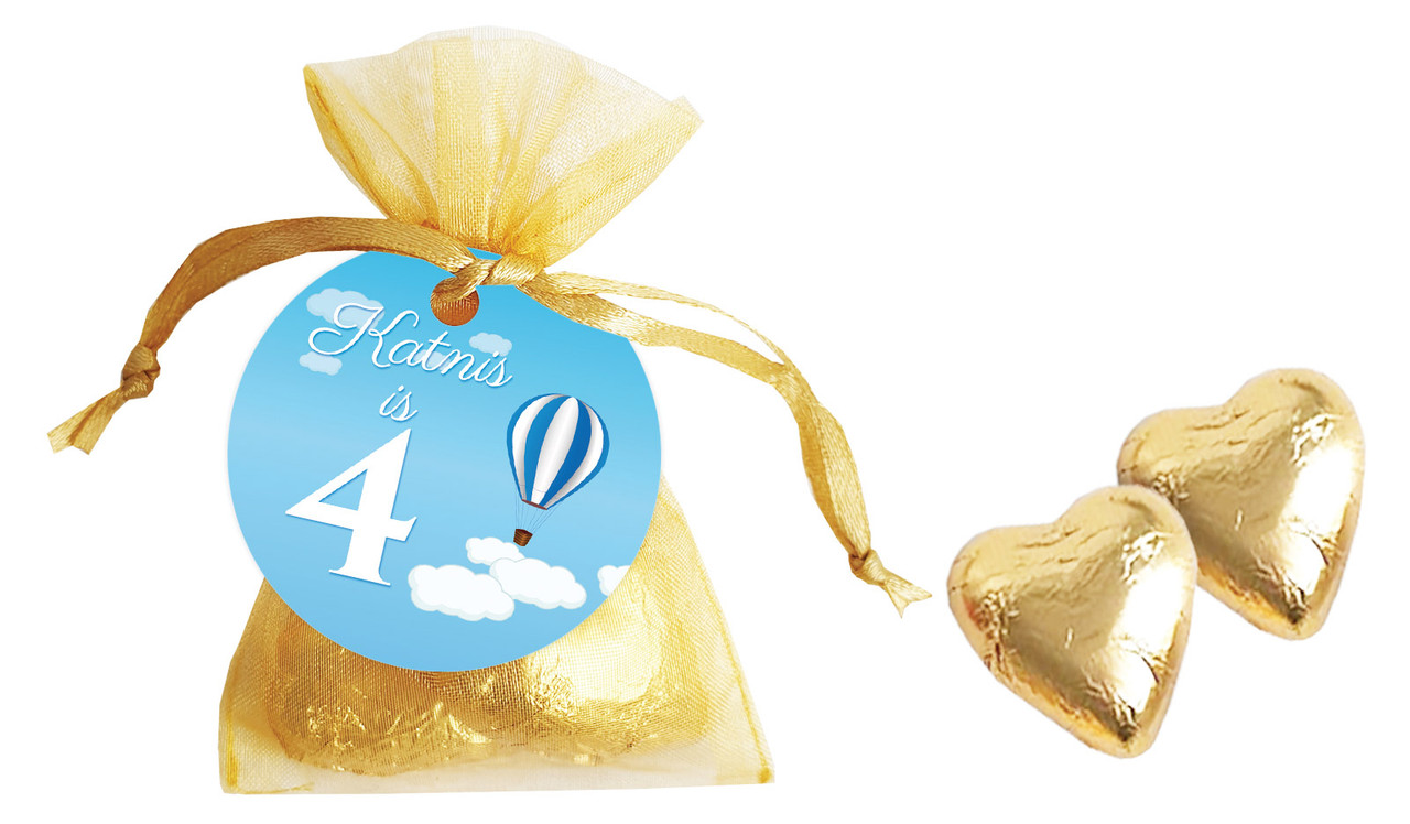 Hot Air Balloon Birthday Personalised Organza Bag In Gold