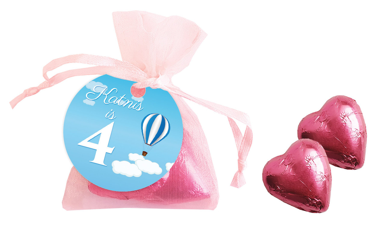 Hot Air Balloon Birthday Personalised Organza Bag In Pink