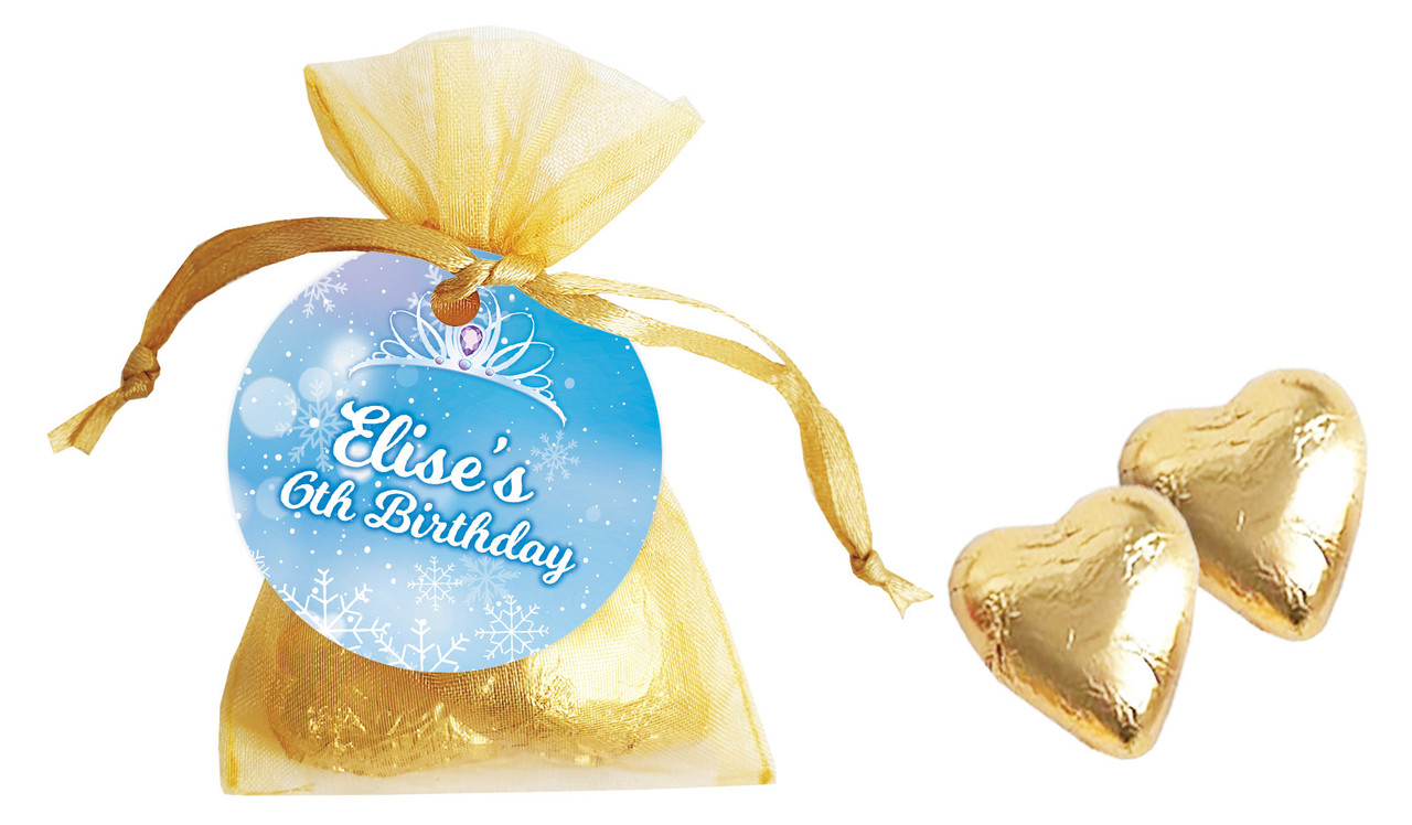 Ice Princess Birthday Personalised Organza Bag In Gold