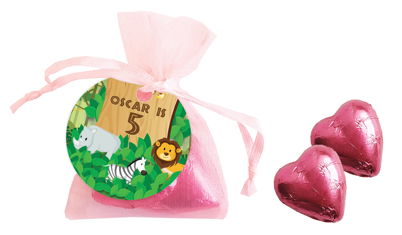 Jungle Animals Birthday Personalised Organza Bag In Pink