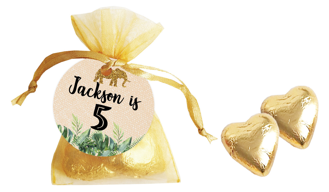 Jungle Gold Birthday Personalised Organza Bag In Gold