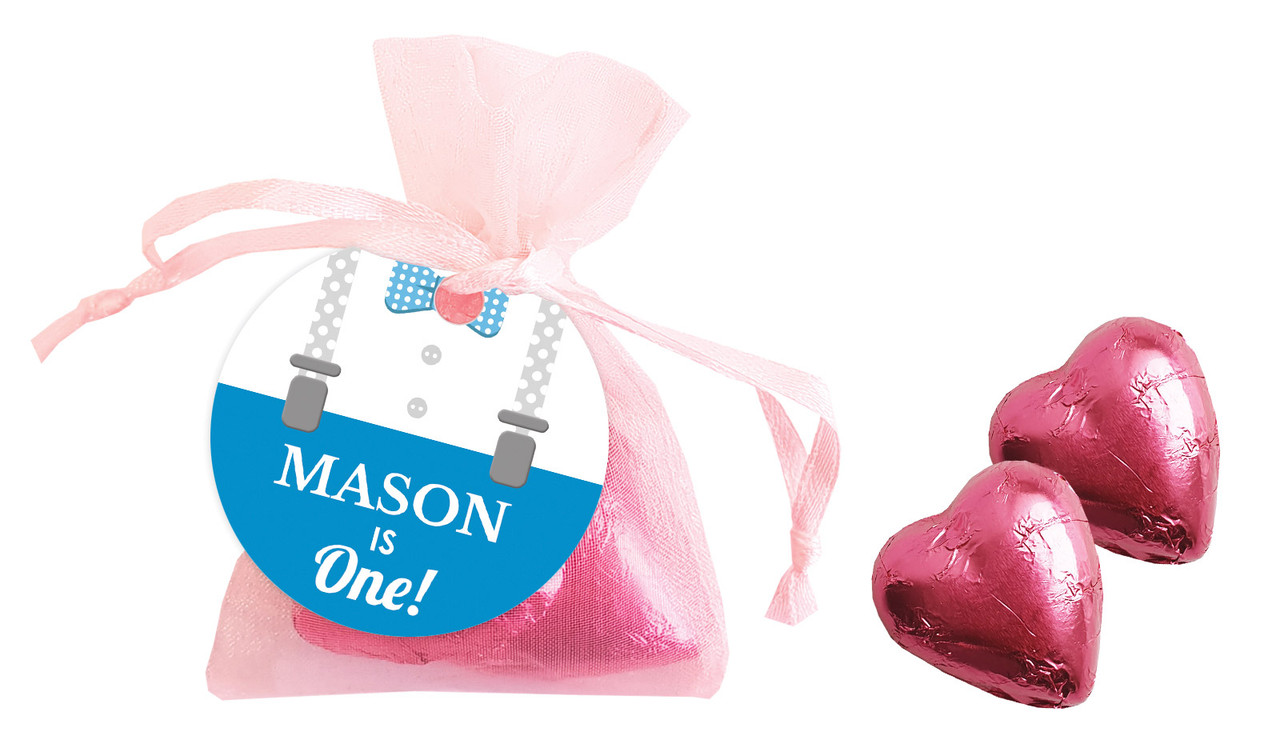 Little Man Birthday Personalised Organza Bag In Pink