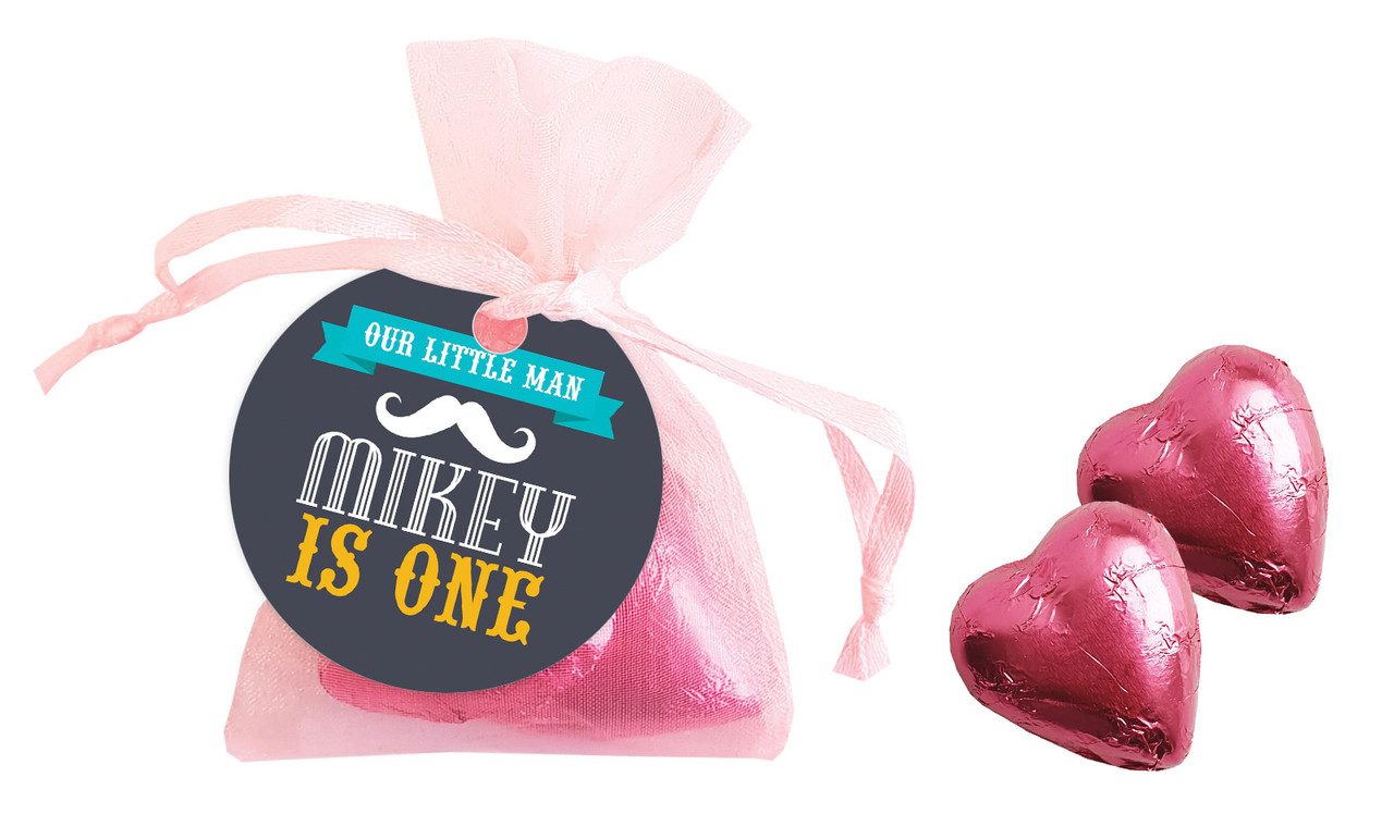 Little Man Moustache Birthday Personalised Organza Bag In Pink