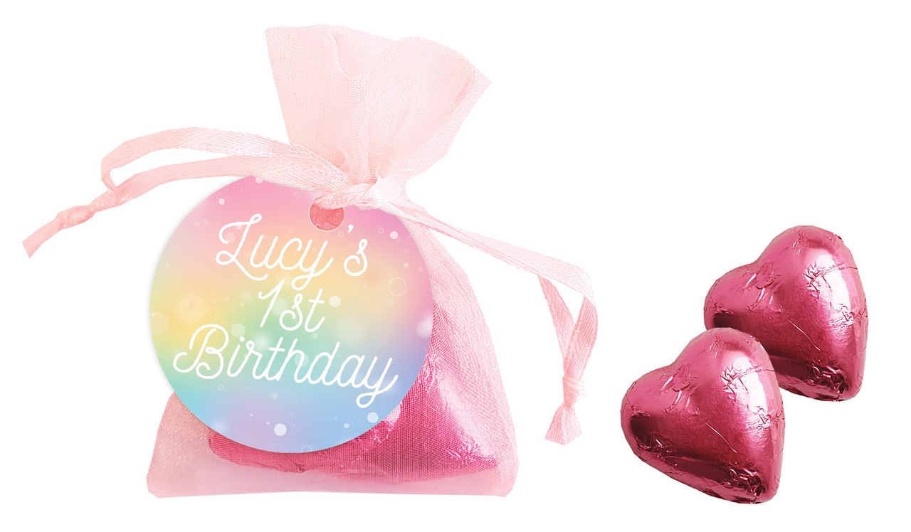 Rainbow Sparkle Birthday Personalised Organza Bag In Pink