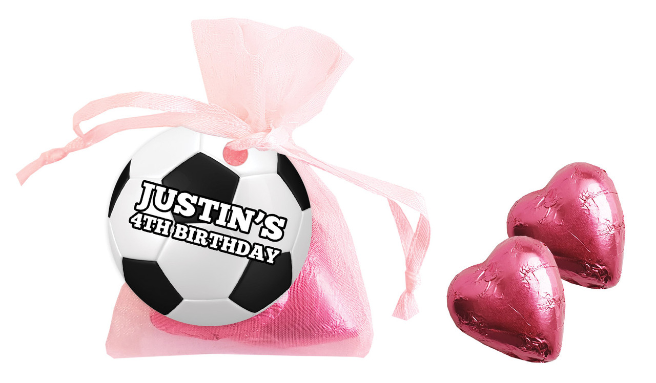 Soccer Birthday Personalised Organza Bag In Pink