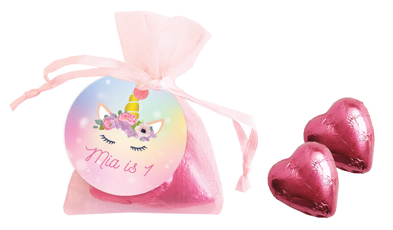 Sparkle Unicorn Birthday Personalised Organza Bag In Pink