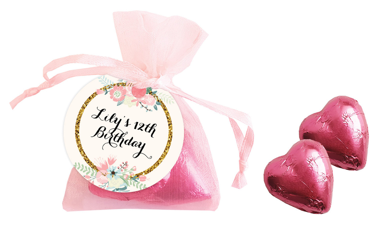 Spring Floral Birthday Personalised Organza Bag In Pink