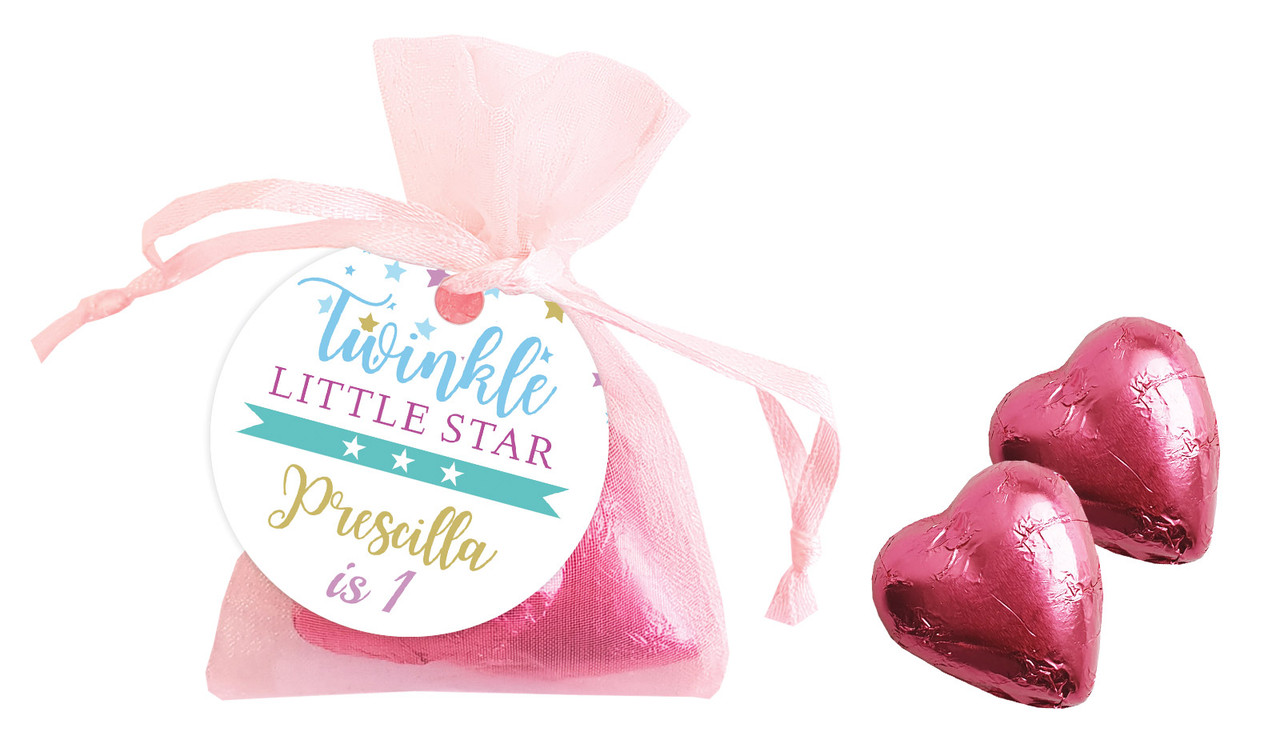 Twinkle Star 1st Birthday Birthday Personalised Organza Bag In Pink