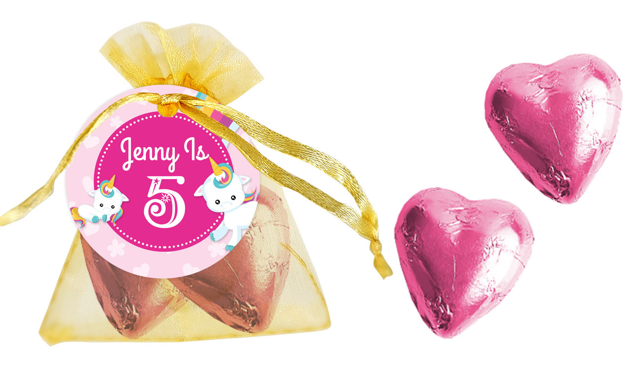 Unicorn Trio Birthday Personalised Organza Bag In Gold