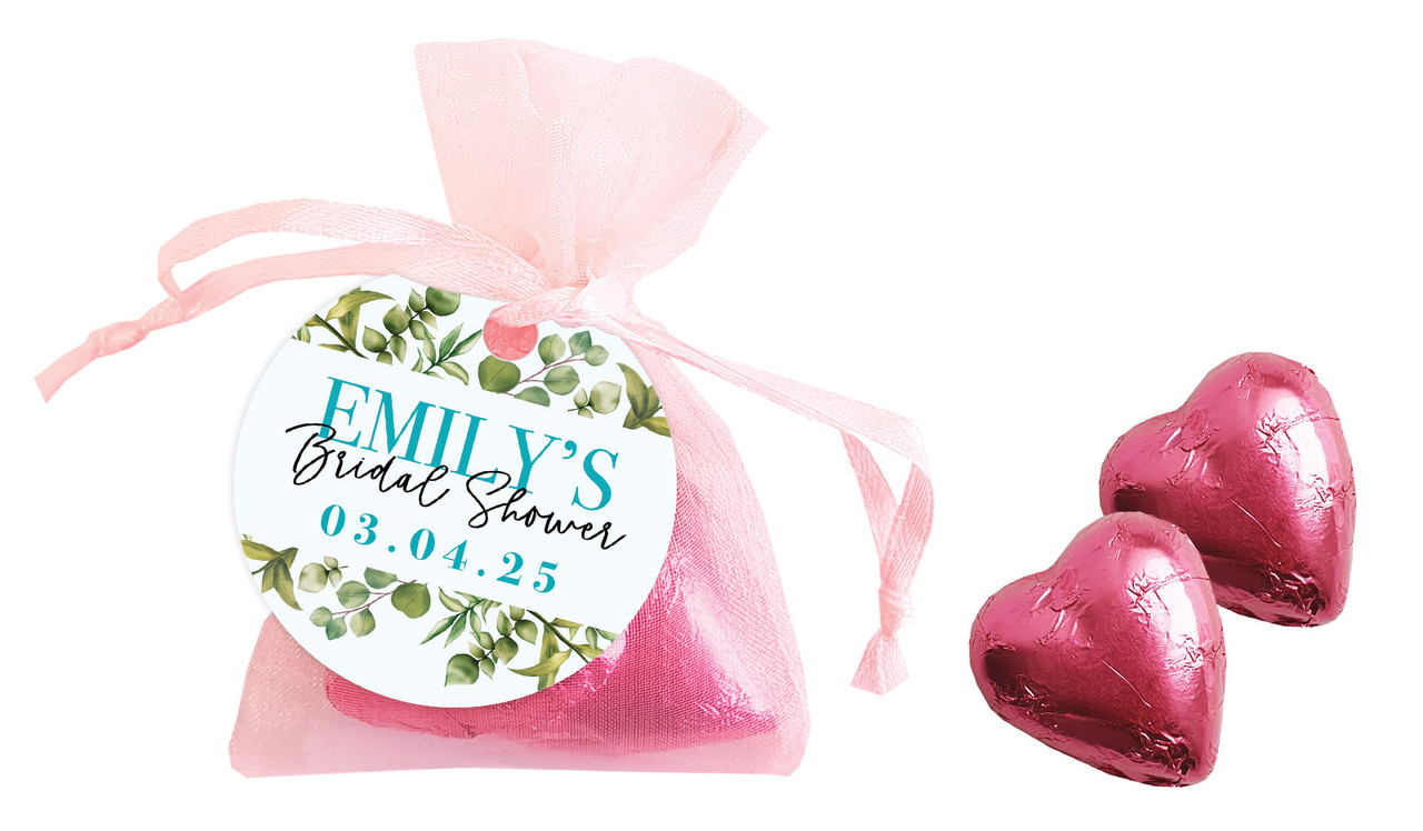 Eucalypt Bridal Shower Personalised Organza Bag In Pink