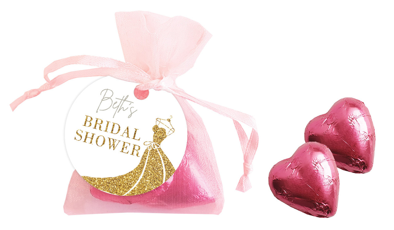 Glitter Dress Bridal Shower Personalised Organza Bag In Pink