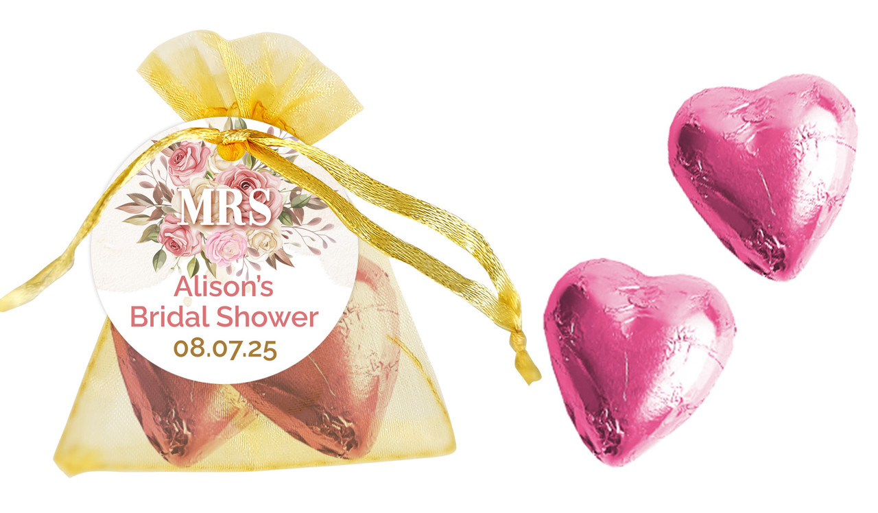 Mrs Floral Bridal Shower Personalised Organza Bag In Gold