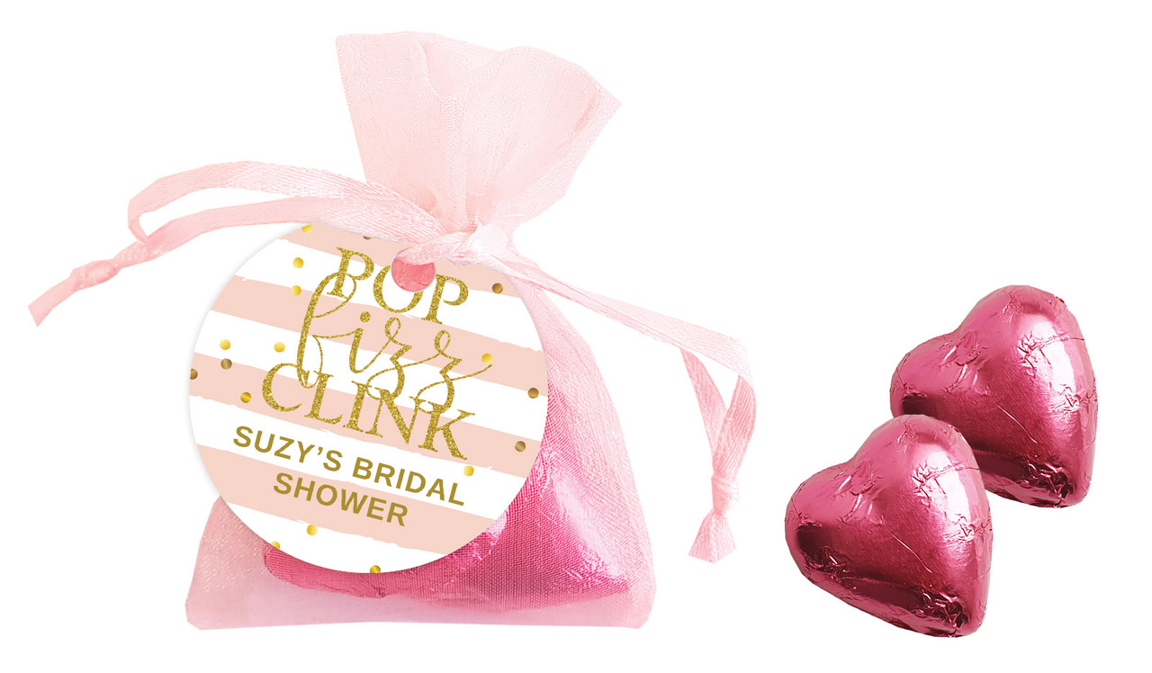 Pop Fizz Clink Bridal Shower Personalised Organza Bag In Pink