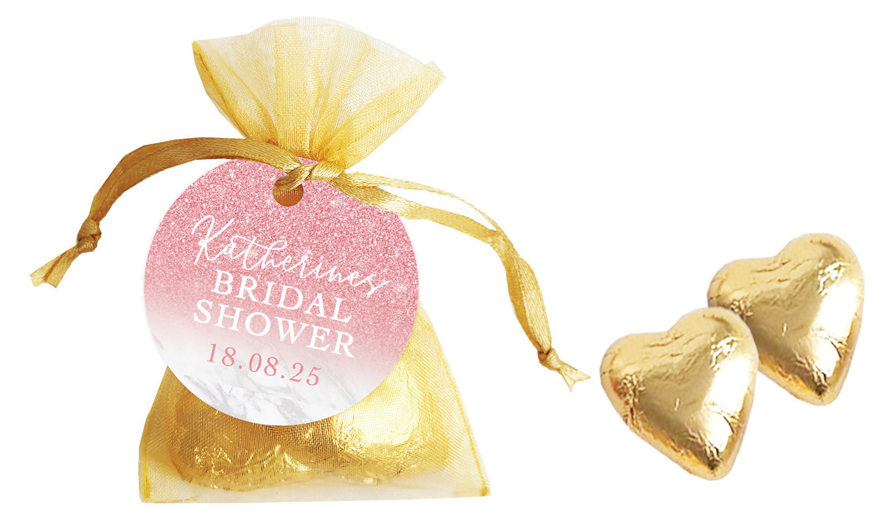Rose Glitter Bridal Shower Personalised Organza Bag In Gold