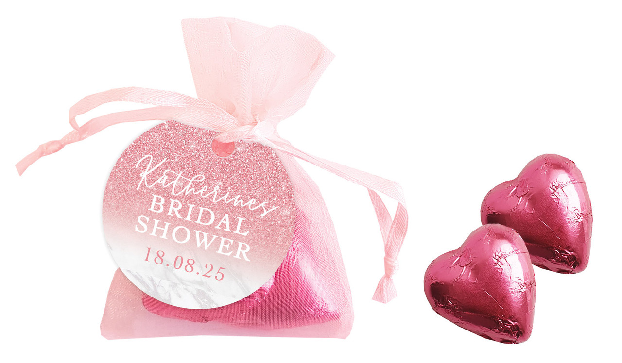 Rose Glitter Bridal Shower Personalised Organza Bag In Pink