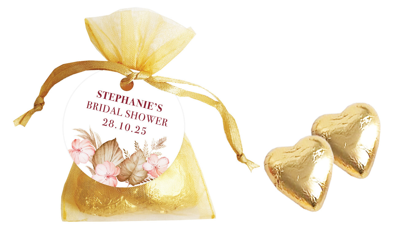 Tropical Bridal Shower Personalised Organza Bag In Gold