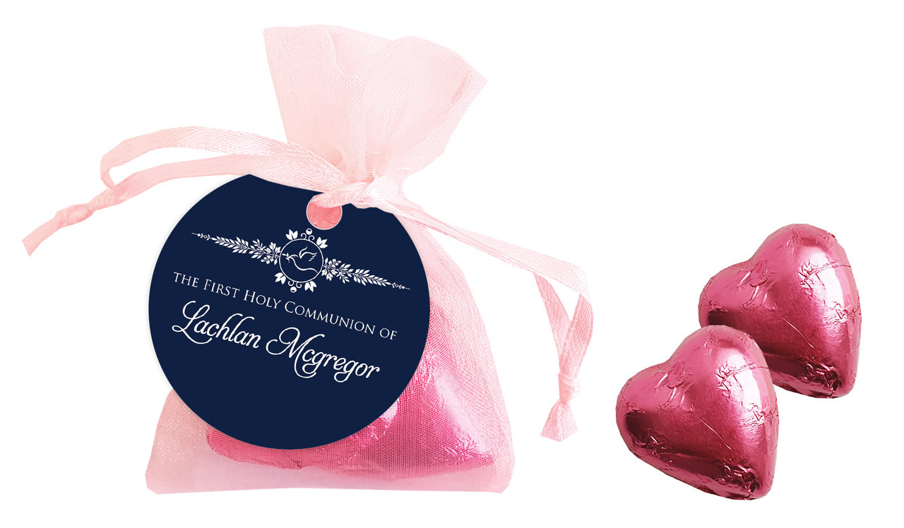Dove Crest Blue Communion Personalised Organza Bag In Pink